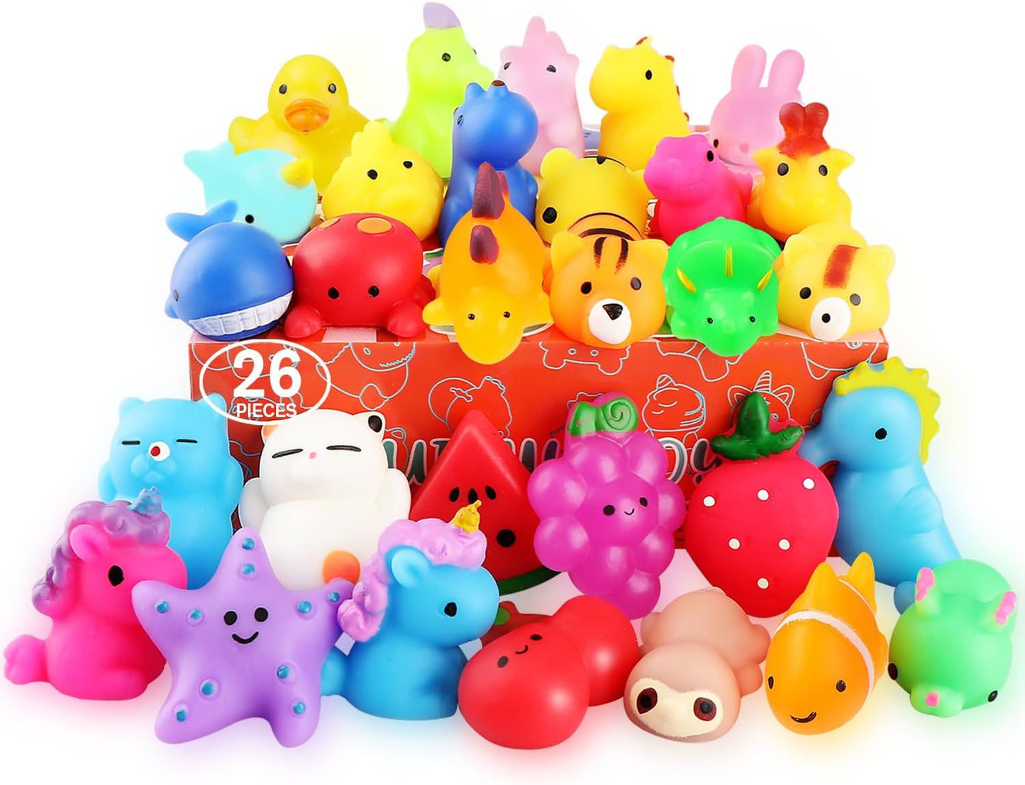 Squishies, 26 Pack Mochi Squishy Toys - Kawaii Cat Squishys Slow Rising Animals - Party Favors, Goodie Bag, Birthday Gifts, Mini Squishies Stress