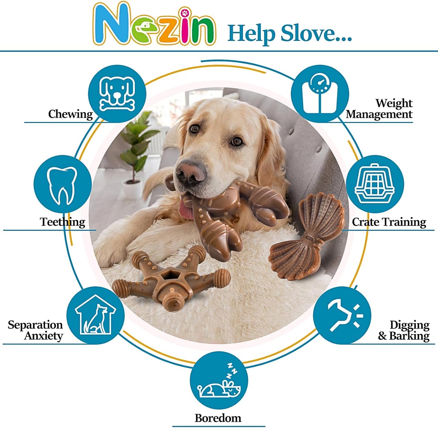 NEZIN Dog Toys for Aggressive Chewers, Indestructible Toys for Large Dogs, Dog Chew for Large Medium Small Breed, 3 Pack Super Chewer with Tough
