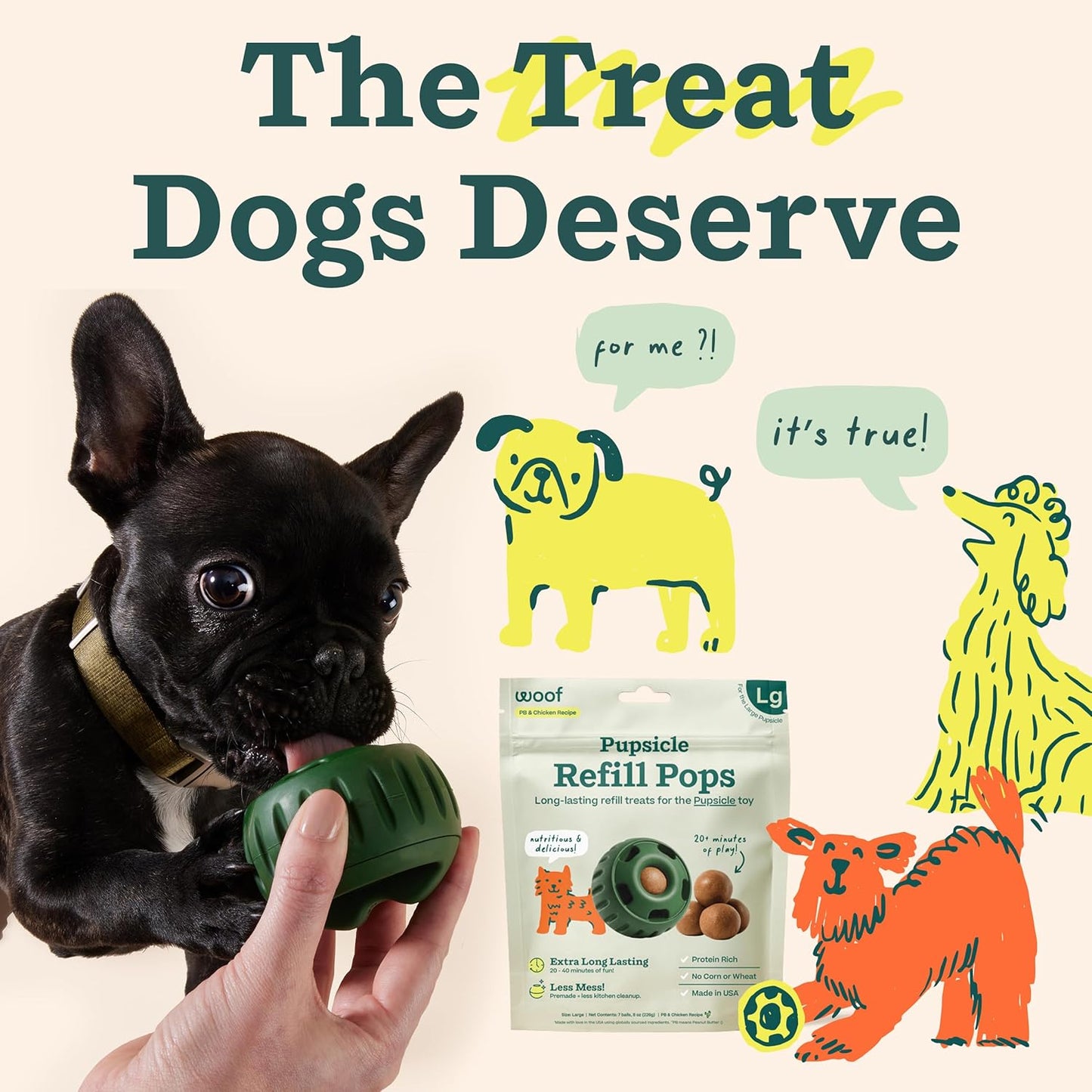 WOOF Pupsicle Chicken Refill Pops, Delicious Long Lasting Dog Treats, Wholesome Ingredients, Pre-Made Large Pupsicle Refills Pops- For Dogs 25 - 75