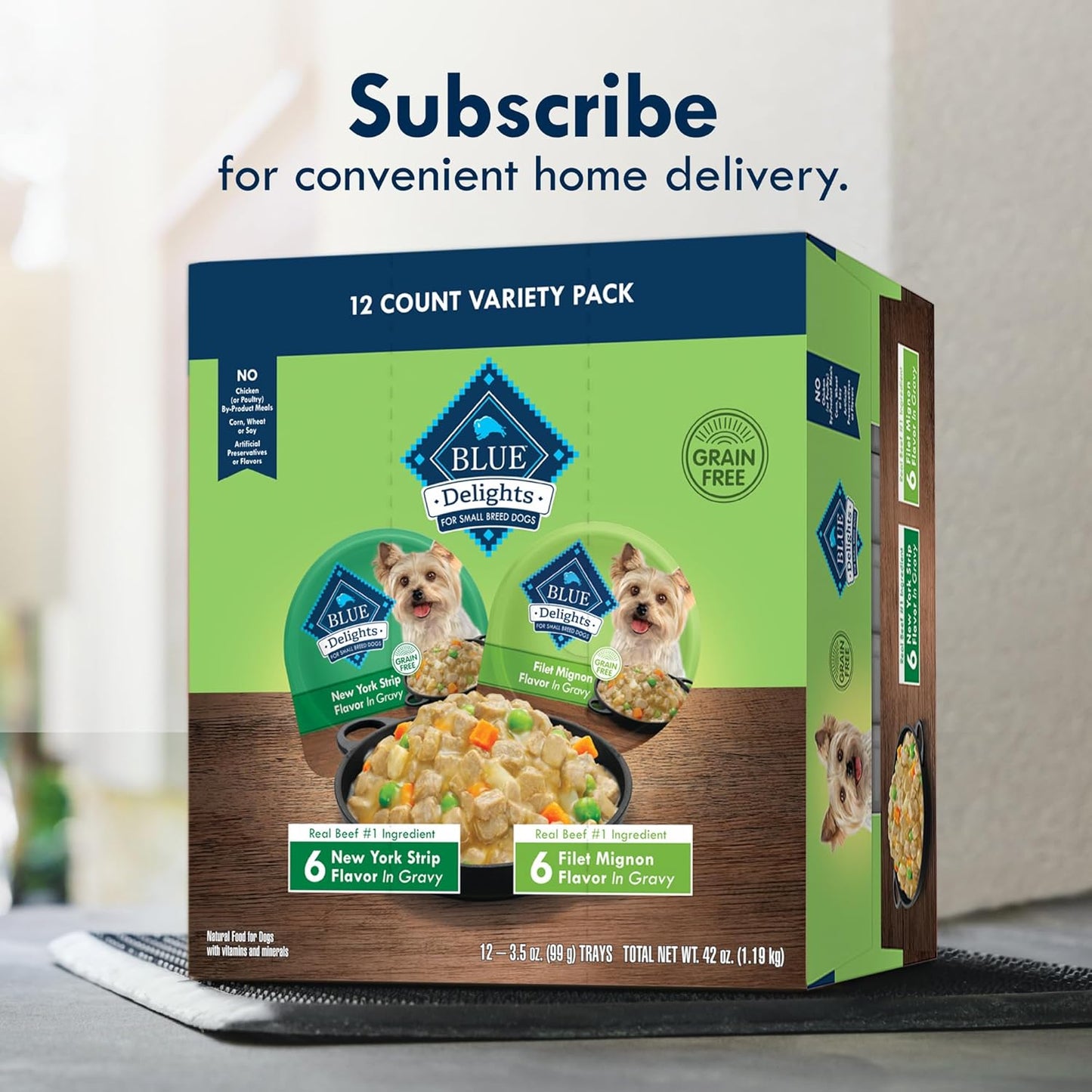 Blue Buffalo Delights Natural Adult Small Breed Wet Dog Food, Variety Pack, Made with Natural Ingredients, Filet Mignon & New York Strip Recipe in