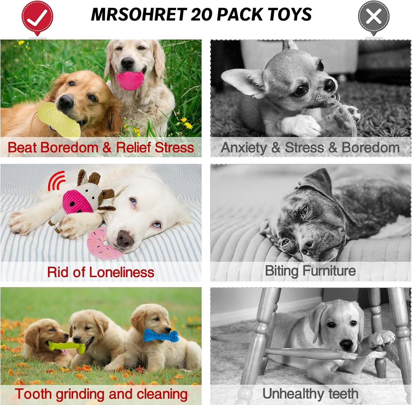 20Pcs Puppy Chew Toys for Teething, Dog Chew Toys with Rope Toy, Pet Dog Toothbrush, Treat Balls, Plush Toys and Squeaky Toys for Small Medium Dogs