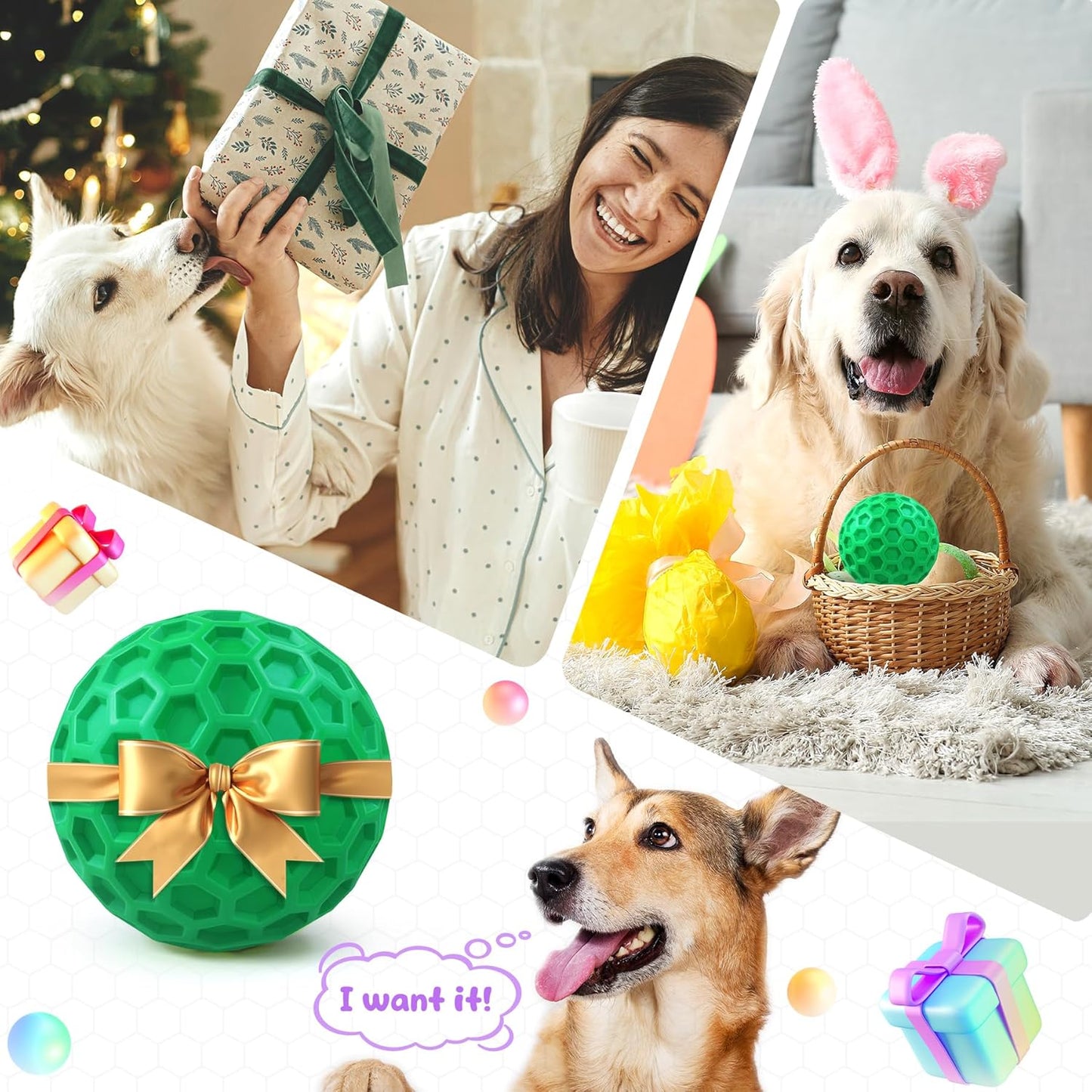 ZRIFAQESW Tough Dog Chew Toys for Aggressive Chewers, Indestructible Dog Balls for Aggressive Chewers, Squeaky Balls for Dogs, Squeaky Toys for Large