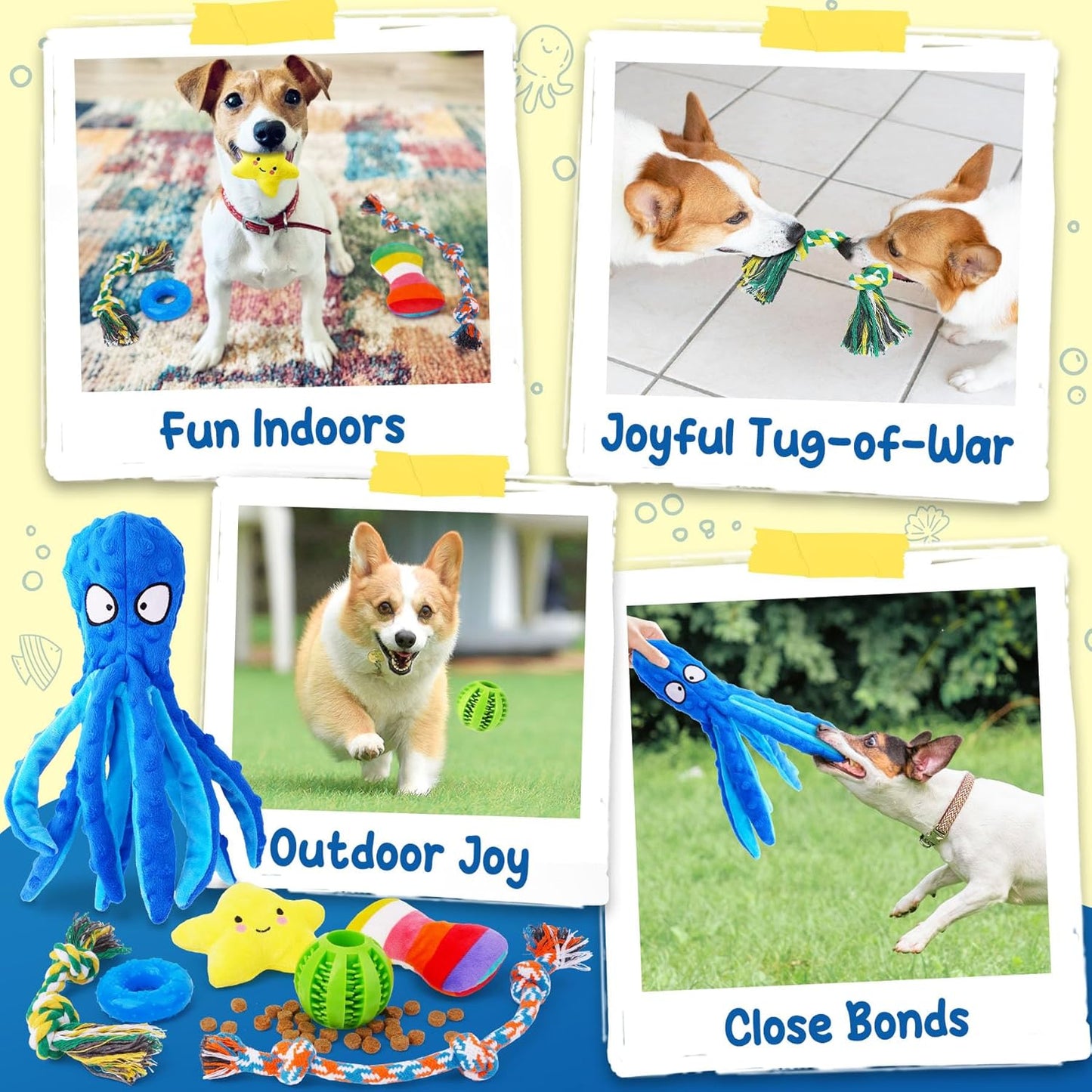 KIPRITII 9-Pack Interactive Puppy Dog Toys for Small Dogs No-Stuffing Squeaky Octopus-Shaped Toy, Cute Plush & Engaging Chew Toys for Puppy Teething