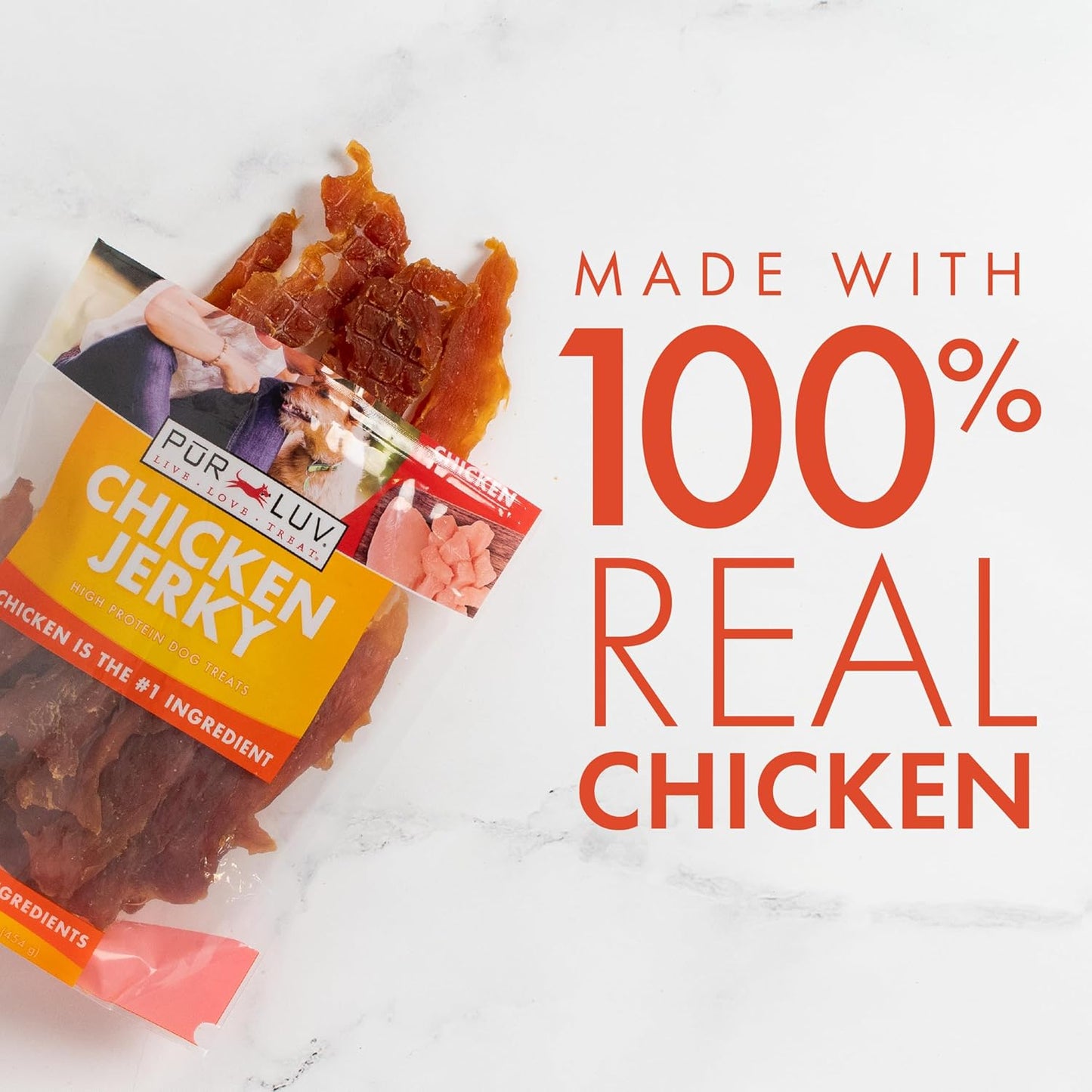 Pur Luv Chicken Jerky Dog Treats, Made with 100% Real Chicken Breast, 16 Ounces, Healthy, Easily Digestible, Long-Lasting, High Protein, Satisfies