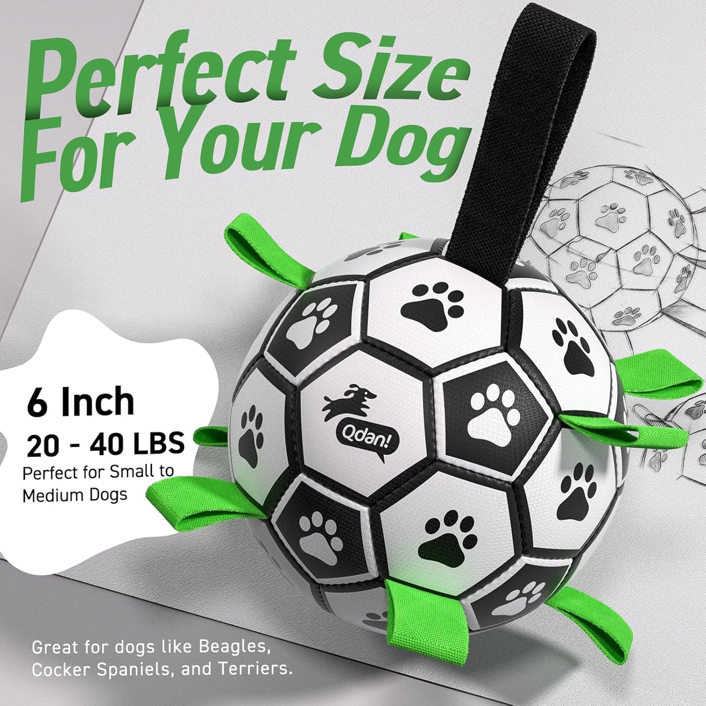 QDAN Dog Toys Dog Balls, World Cup Dog Soccer Ball with Straps, Dog Birthday, Herding Ball, Durable Balls for Small Medium Pet, Puppy Outdoor Toy (6