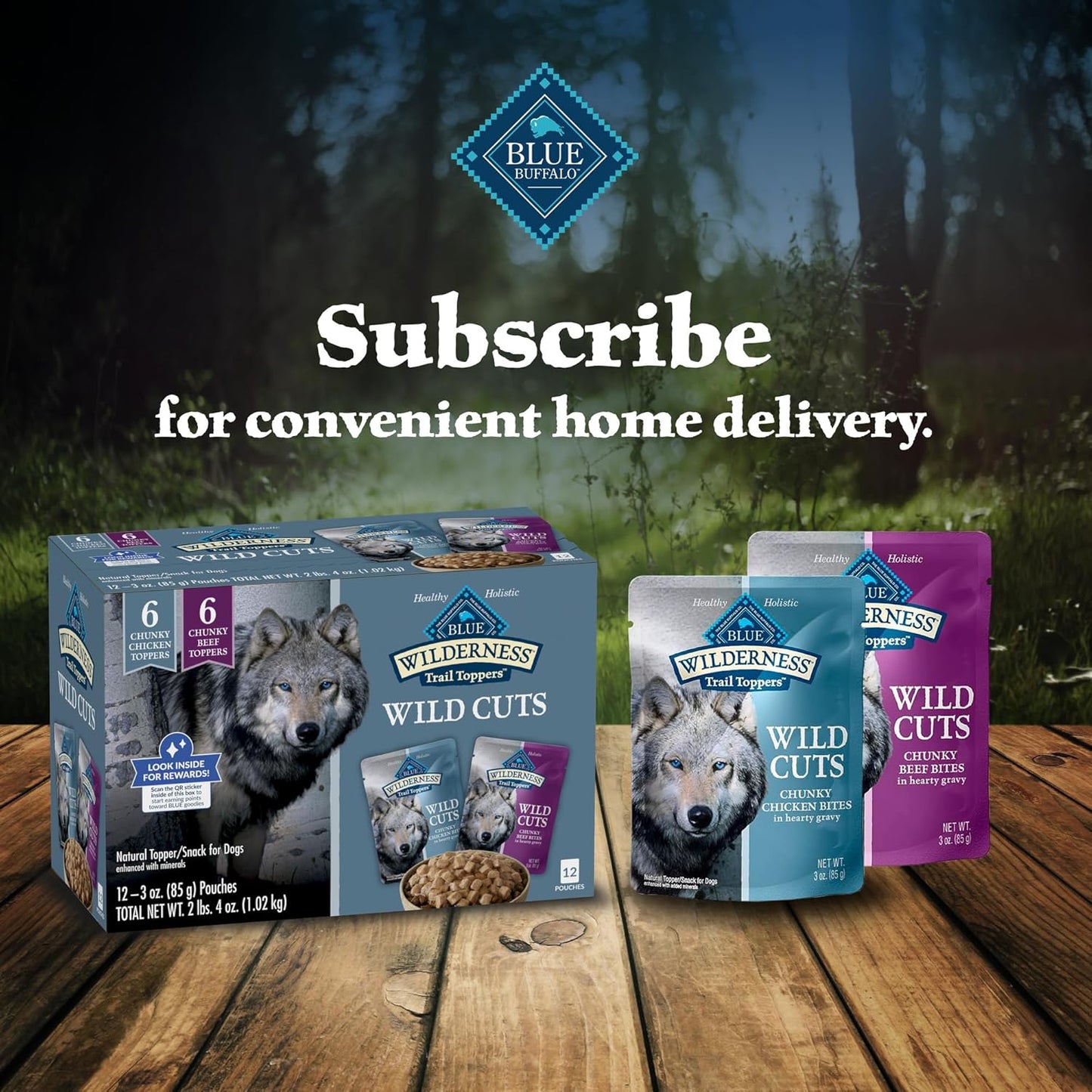 Blue Buffalo Wilderness Trail Toppers Wild Cuts Wet Dog Food Variety Pack, High-Protein & Grain-Free, Made with Natural Ingredients, Chicken and Beef