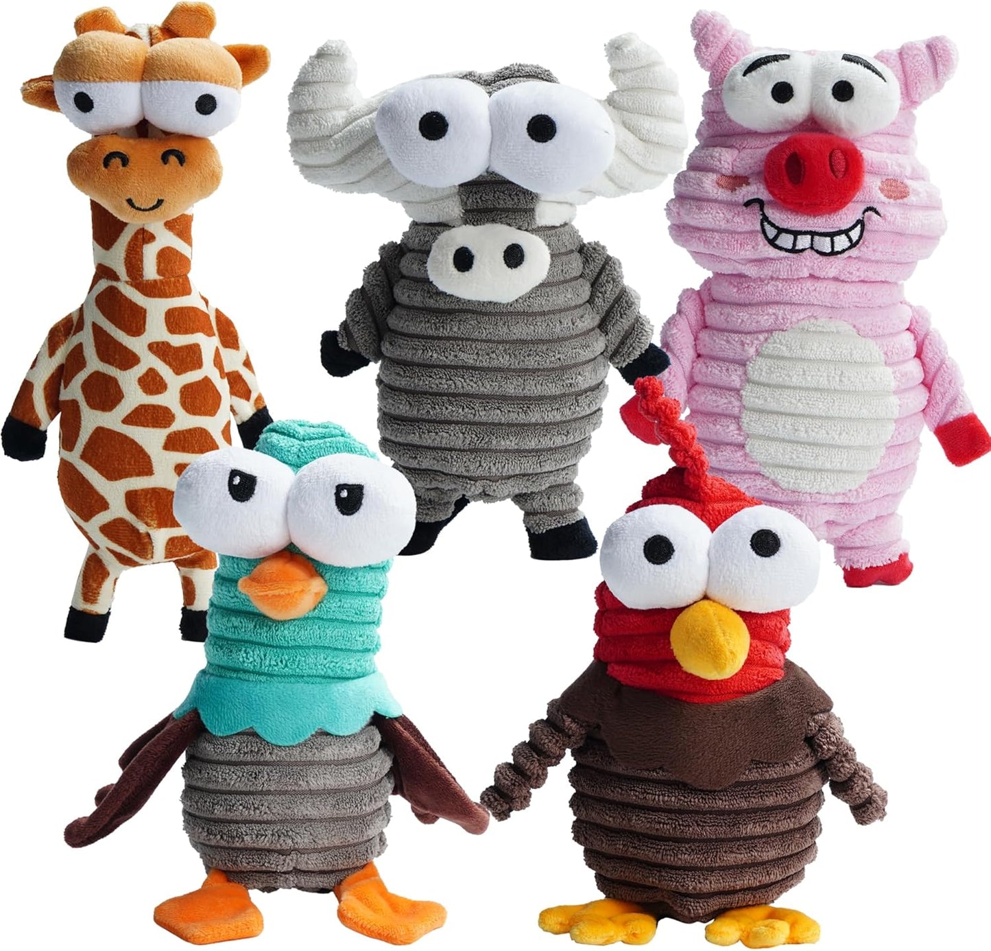 Nocciola 5-Pack Squeaky Dog Toys, Durable Stuffed Critter Zoo Dog Toys with Unique Squeak Sounds to Keep Dogs Busy, Puppy Toys for Small, Medium, and