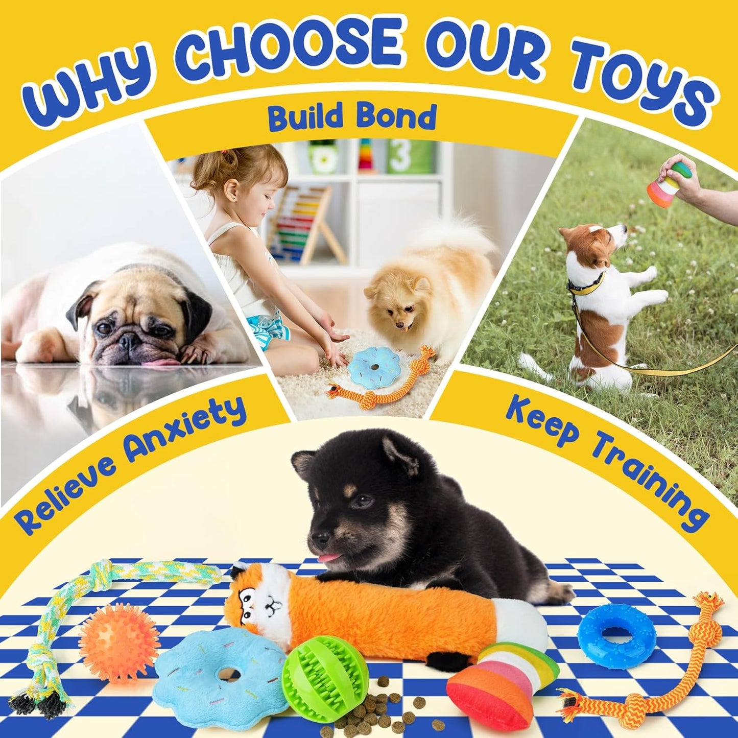 PatsFran Puppy Toys for Teething, 9 Pack Interactive Dog Toys for Small Dogs, Puppy Chew Toys for Boredom with Rope Toys, Treat Ball and Cute Squeaky