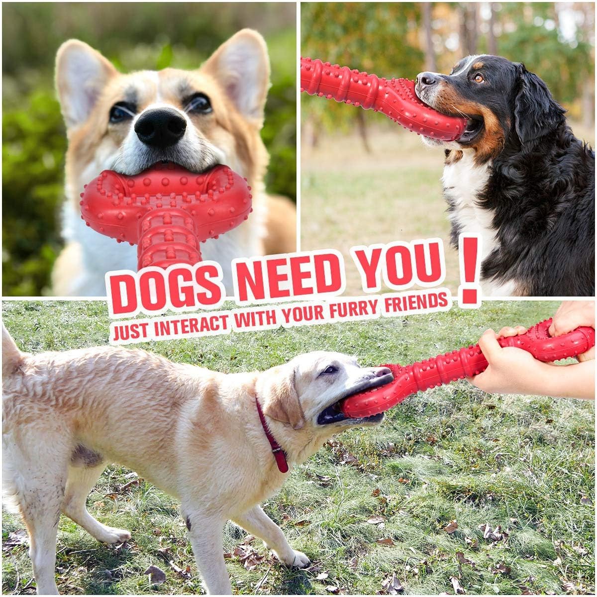 Feeko Dog Toys for Aggressive Chewers Large Breed, 15 inch Interactive Long Lasting Dogs Toy with Convex Design Natural Rubber Tug-of-war Toy for