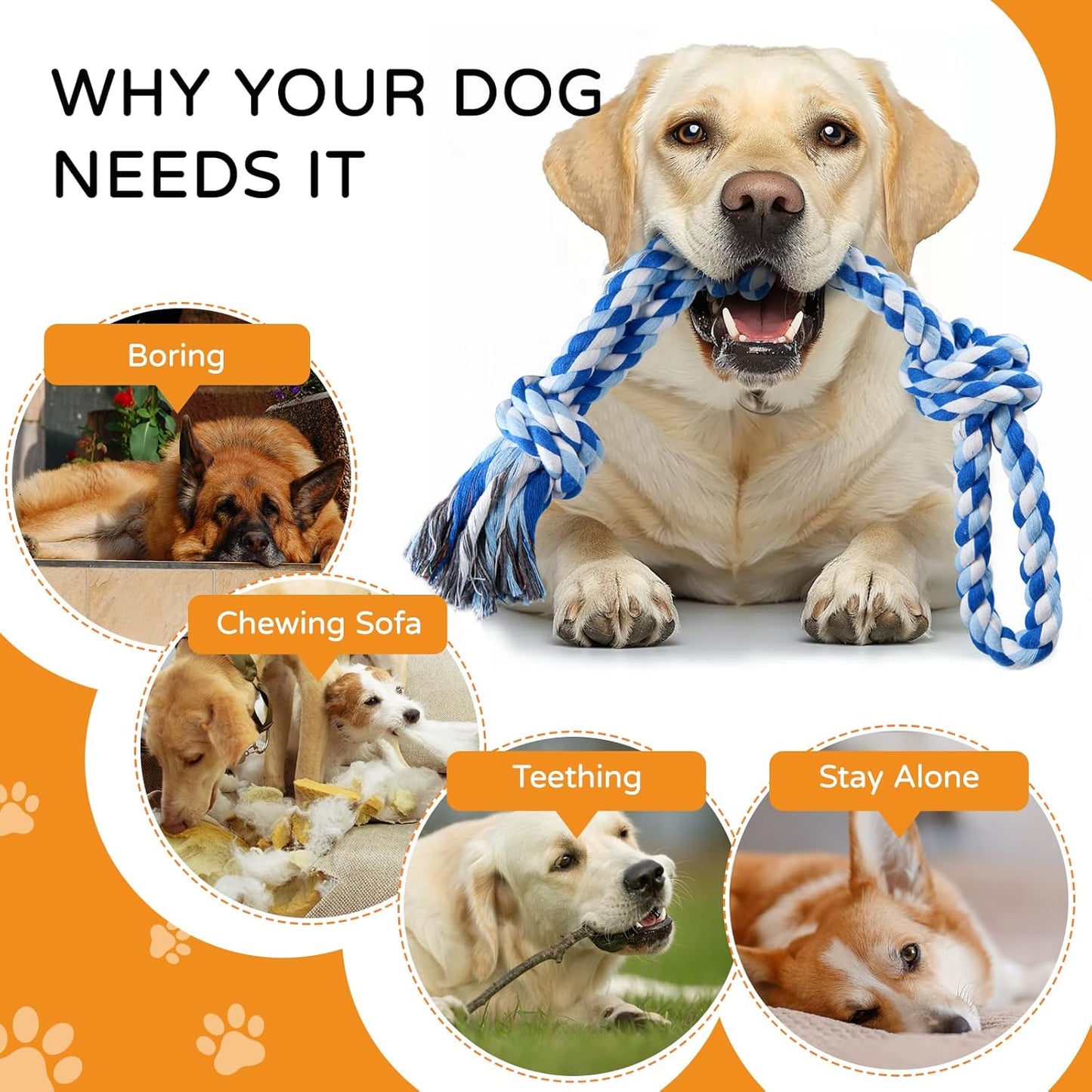 TLAZZ 2 Pack Dog Rope Toys for Medium Large Breed, Nearly Indestructible Dog Chew Toys for Aggressive Chewers, Teeth Cleaning Chew Toys, Dog Tug Toy