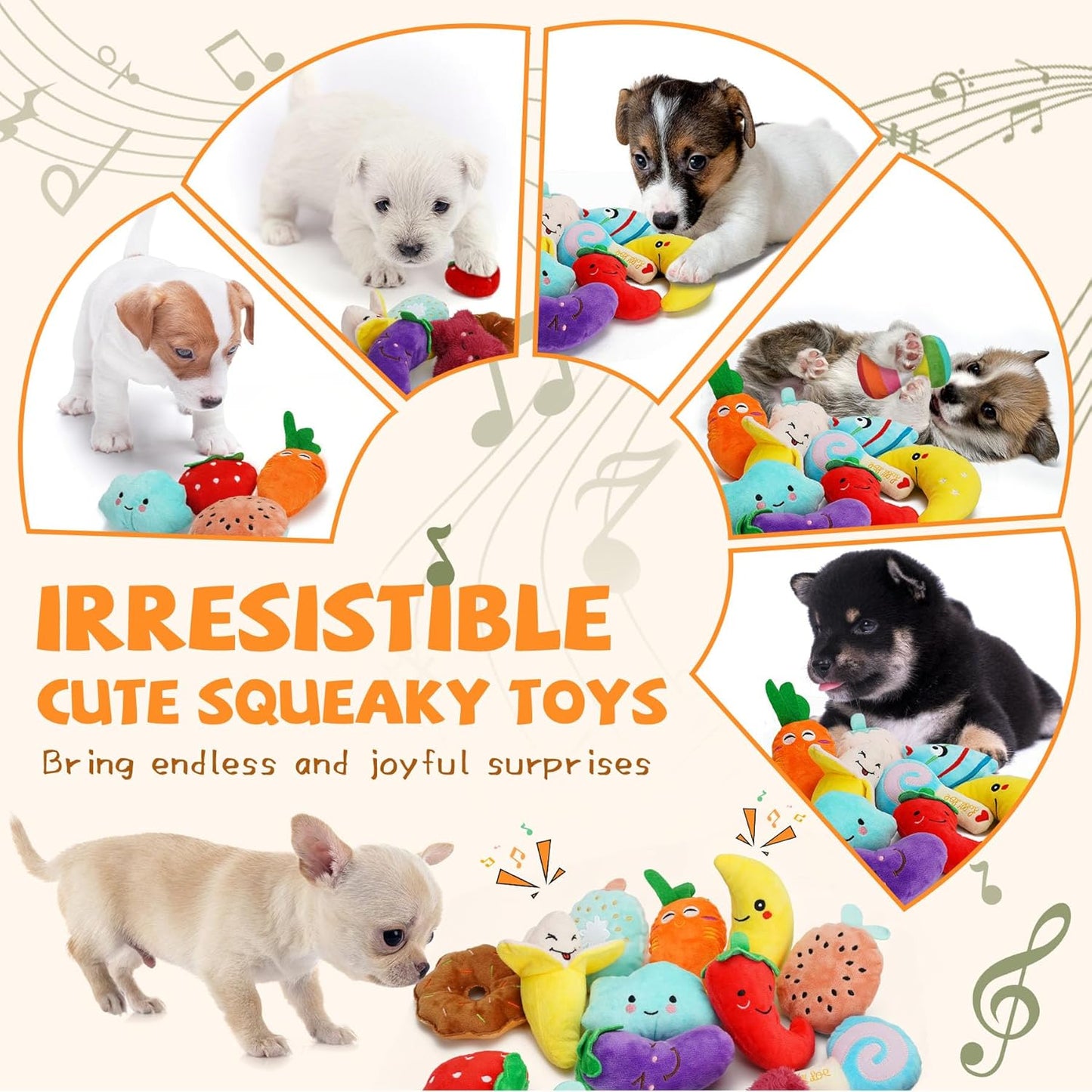 QTwoof Cheerful 20-Pack Squeaky Dog Toys Set - Included 4 Dog Bags, Plush Puppy Toys with Irresistibly Cute Characters for Small Dogs, Interactive