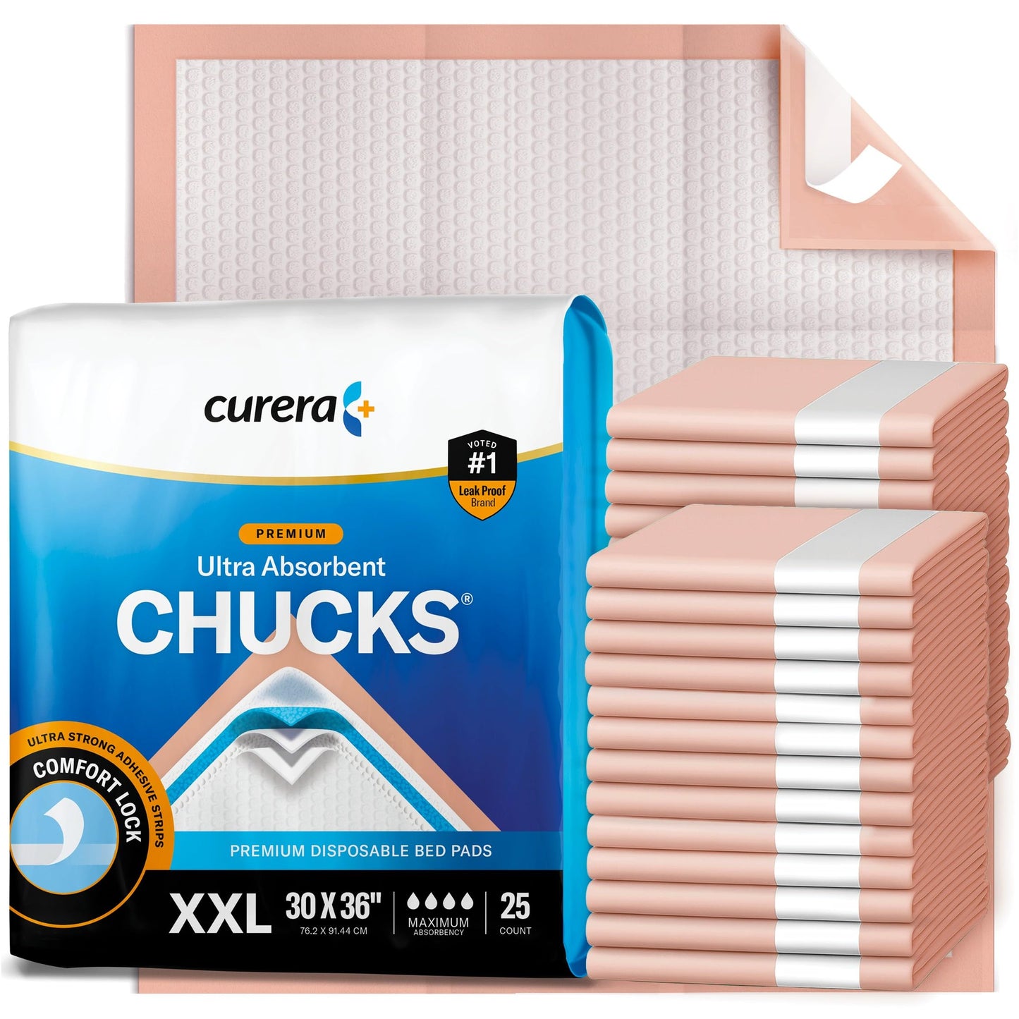 Chucks® Premium Disposable Underpads 30”x36” Ultra Thick Super Absorbent Chux Incontinence Bed Pads Disposable Adult with Adhesive Tape, Extra Large