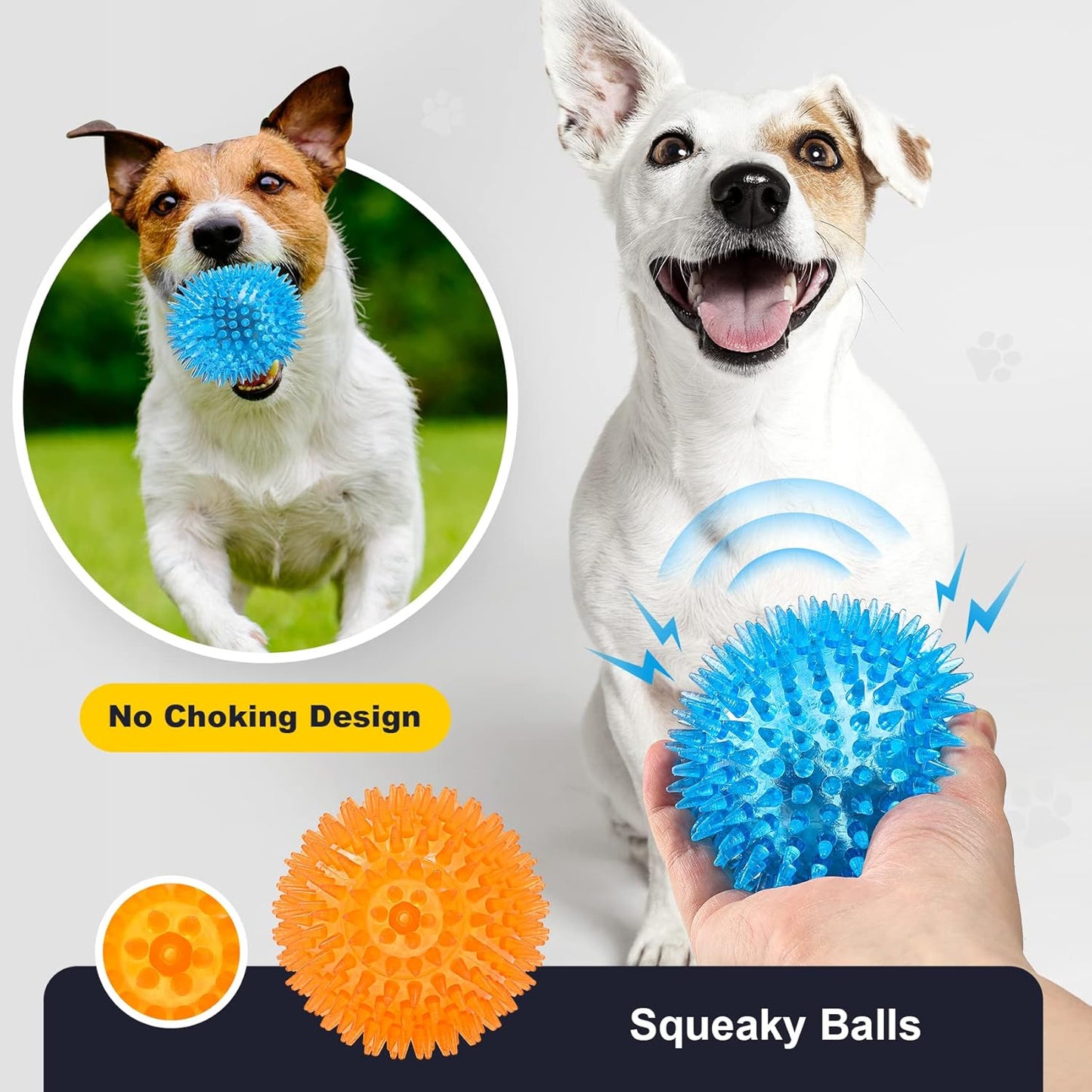 VITEVER 3.5” Squeaky Dog Toy Balls (6 Colors) Puppy Chew Toys for Teething, BPA Free Non-Toxic, Spikey Dog Balls for Medium, Large & Small Dogs