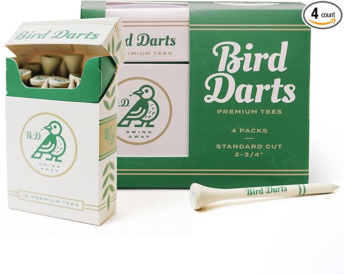 Premium Bamboo Wood Golf Tees, 18/72/180 Units (Packs of 18), 2 ¾ Golf Tees in Cigarette-Style Packaging, Durable, Biodegradable, Golf Tees Wood for
