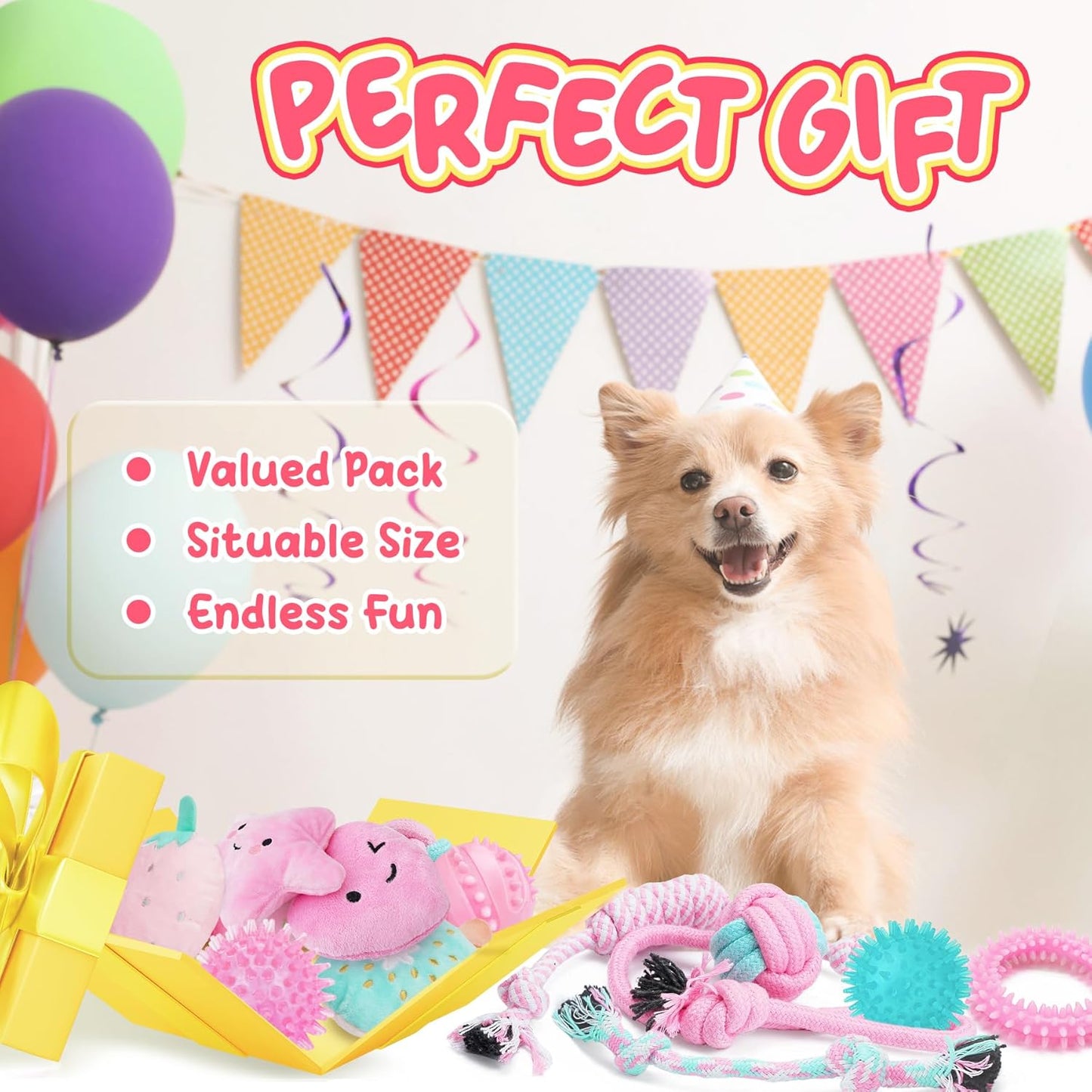 XIUGOAL Pink Puppy Toys for Boredom - 23 Pack Puppy Chew Toys for Teething, Interactive Dog Toys for Puppies, Cute Small Dog Toys with Treat Ball