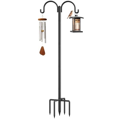 Relx Bird Feeder Pole - Adjustable Double Shepherds Hooks for Bird Feeder with 5 Prong Base - 76 Inch Heavy Duty Shepherds Hooks for Outdoor,Hanging Garden Plant,Solar Light Lanterns