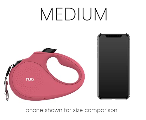 TUG Monochrome 360° Tangle-Free Retractable Dog Leash | 16 ft Strong Nylon Tape (Medium, Pink)