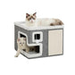 Cat Houses for Indoor Cats, Covered Cave Bed with Scratch Pad and Fluffy Ball, Foldable Cat Hideaway Condo for Large Cats, Modern Kitten Bed,16.5x16.5x13 inches (Grey, Large)