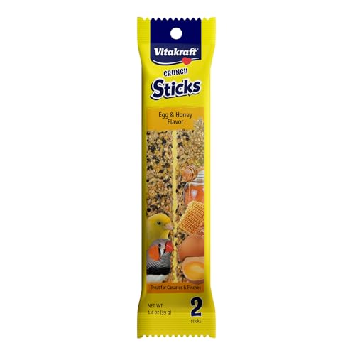 Vitakraft Crunch Sticks Parakeet Treats Egg and Honey Flavor 2 Pack - Long Lasting Seed Stick with Natural Wood Center Clip Holder and Nutritious Ingredients for Happy Engaged Birds