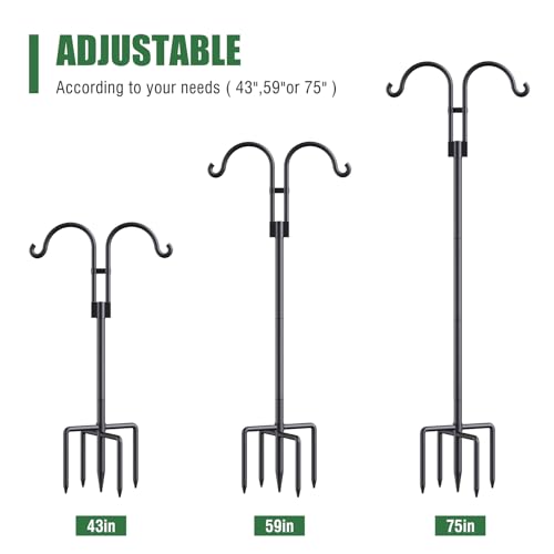 Relx Bird Feeder Pole - Adjustable Double Shepherds Hooks for Bird Feeder with 5 Prong Base - 76 Inch Heavy Duty Shepherds Hooks for Outdoor,Hanging Garden Plant,Solar Light Lanterns