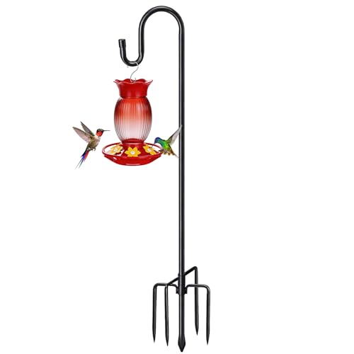 COCONUT 78" Heavy Duty Shepherds Hooks for Outdoor, Bird Feeder Pole with 5 Prong Base, Adjustable Height Shepherds Hook for Hummingbird Feeder, Bird Feeder, Plant, Wind Chimes, Lanterns (1 Pack)