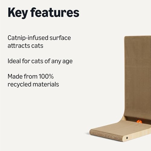 Basics Cat Scratch Post L-Shaped Cat Scratching Post Cat Scratch Pad with Interactive Ball Toy & Catnip, Cardboard Cat Wall Climber for Indoor Cats & Kittens, 16.5 x 11.4 x 26.8 in