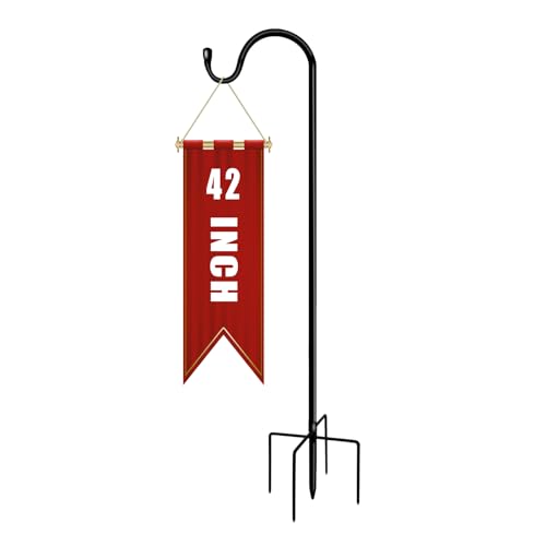 Shepherds Hooks for Outdoor 42 Inch Garden Bird Feeder Pole with 5 Prongs Base Adjustable for Hanging Flower Basket Plant Pot Solar Lantern Light Wind Chime Hanger for Wedding Decor 1 Pack