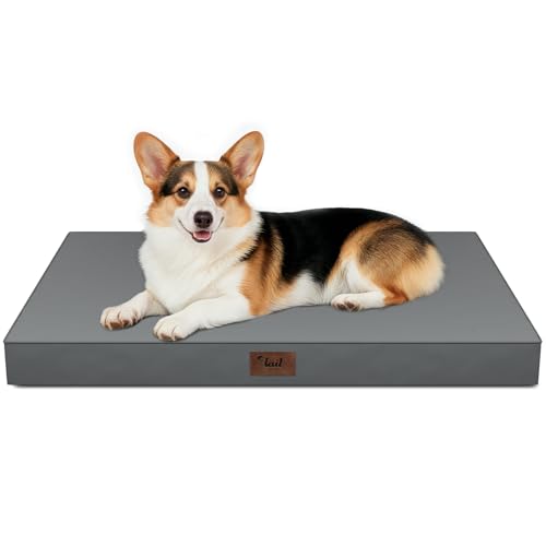 Outdoor Orthopedic Dog Bed, Waterproof Dog Bed for Large Dogs 36x27 Inch, Egg Crate Foam Pet Mat with Washable Removable Oxford Cooling Cover, Grey