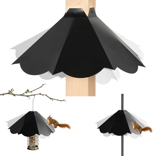Oversized 21 Inch Metal Squirrel Baffle, Chew-Proof Weatherproof Squirrel Guard for Bird Feeder Pole and 4x4 Post, Outdoor Hanging Squirrel Proof Baffle, Black