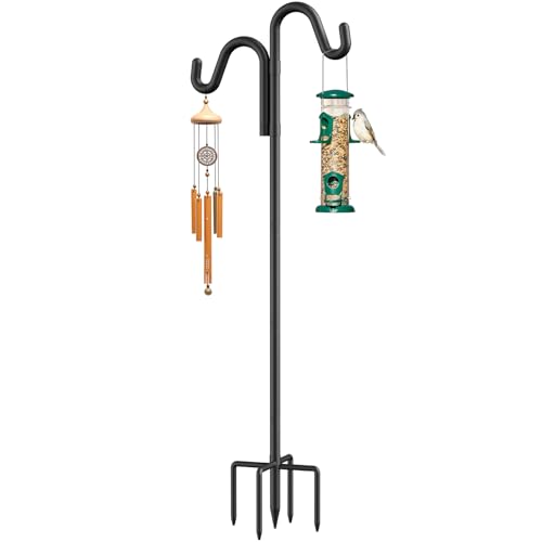 76" Double Hooks Heavy Duty Adjustable Bird Feeder Pole with Sturdy 5-Prong Base, Height Adjustable Shepherds Hook for Hanging Feeders, Plants, Solar Lanterns & Wind Chimes (2026 Upgrade)
