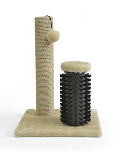 Basics Cat Scratcher - Indoor Classic Single Cat & Kittens Scratching Post with Brush, Small (16.5" H) - Beige