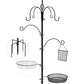 Bird Feeding Station, 90.55in 6-Hook Wild Bird Feeder Stand Pole with Water & Mesh Tray Humming Bird Feeders for Outdoors Easy Assembly for Courtyards Gardens (Black)