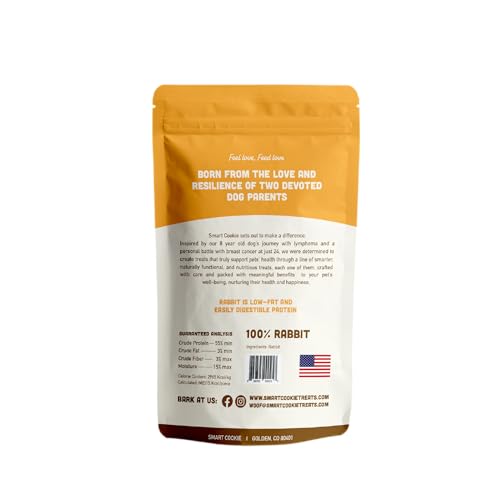 Smart Cookie Single Ingredient Rabbit Jerky Dog Treats - Training Treat Strips for Dogs and Puppies with Allergies, Sensitive Stomachs - Dehydrated, 100% Meat, Grain Free, Made in USA - 3oz, Pack of 1