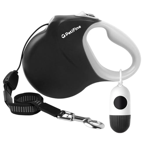 PetiFine Retractable Dog Leash with Dispenser and Poop Bags,30 FT Heavy Duty Dog Walking Leash for Medium/Large Dogs up to 110 lbs, 360° Tangle-Free