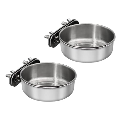 2 Pcs Small Bird Feeding Dish Cups,Parrot Food Bowl Cage with Clamp Holder Stainless Steel,Birdcage Coop Water Feeder for Cockatiel Parakeet Macaw Finches Lovebirds Small Animals (2 Pack, Small)