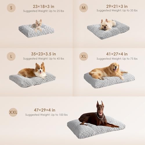 EHEYCIGA Washable Large Dog Bed for Crate 35x23 Inch, Reversible Kennel Pad for Dogs Weight Up to 45 lbs, Plush and Comfy Pet Sleeping Mat, Grey