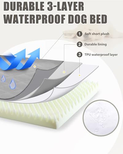 Orthopedic XL Dog Beds Large Sized Dog Waterproof Bed with Removable Washable Cover and Non-Slip Bottom, Quilting Pet Mattress for Crate, 41x27 Inch, Light Gray