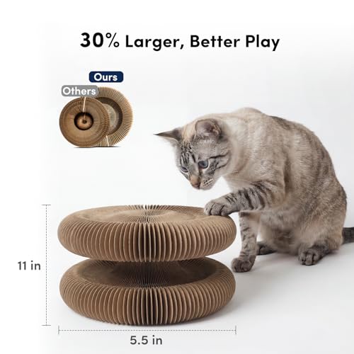 Magic Organ Cat Scratcher with Automatic Electric Ball, 2-in-1 Interactive Cardboard Scratching Board & Automatic Cat Toy Ball, Shape-Shifting Accordion Pad for Indoor Cats