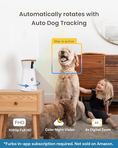 Furbo 360° Dog Camera [Subscription Required] Unlock w/Paid Plan: Home Security & Dog Safety Alerts, Rotating Pet Treat Toss, 2-Way Speaker (Low Risk, 3mo Min. Cancel Anytime)