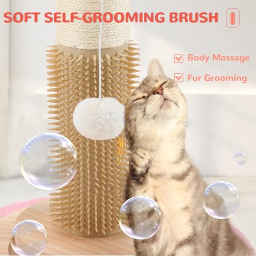 45'' Tall Cat Scratching Post,3.5Inch Diameter Sisal Rope Scratching Post for Indoor Cats Adults Kittens,Cat Scratcher with Interactive Ball Toys Self Groomer Brush for Large Cats (pink-45inch)