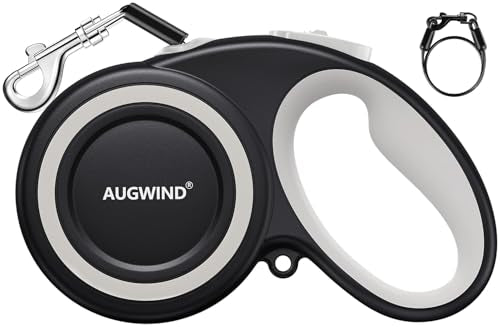 Retractable Dog Leash with Stainless Steel Anti-Chew Cable for Small & Medium Dogs up to 50 lbs | 16 ft Strong Nylon Reflective Tape | Quick Lock
