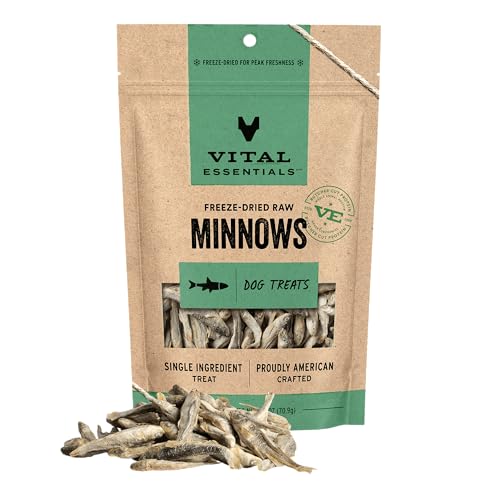 Vital Essentials Freeze Dried Minnows Dog Treats | Single Ingredient | Premium Quality | Grain Free Treats for Dogs, 2.5 oz Bag