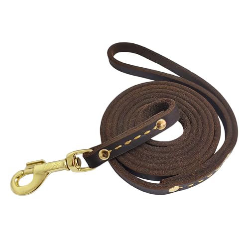 Leather Dog Leash 6 ft x 1/2 inch Heavy Duty Genuine Leather Dog Training Leash Soft and Strong Leather Leash for Small and Medium Dogs Brown