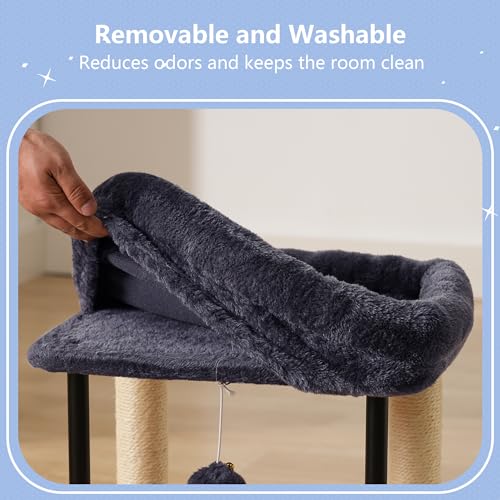Hey-brother Cat Tree, Cat Scratching Posts with Bed, Sturdy Tower with Fully Sisal-Wrapped Columns and Plush Toy Ball for Indoor Kittens, 18.9 inches, Smoky Gray MPJ010SG