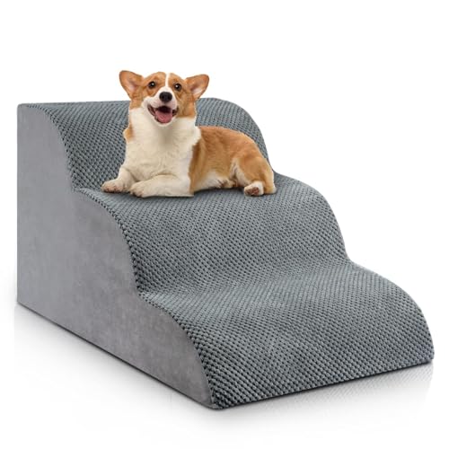 Chic Threads Dog Stairs for Small Dogs, 3-Step Dog Stairs for High Beds and Couch, Pet Steps for Small Dogs and Cats，Non-Slip Stable Indoor Dog Steps