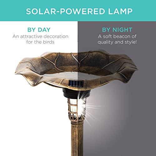 Best Choice Products Outdoor Solar Lighted Pedestal Bird Bath Fountain Decoration w/Planter, Integrated Panel, Scroll Accents for Lawn, Garden - Bronze