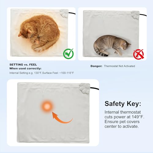 Cat Heating Pad - 11 Adjustable Temperature and 25 Timer Options, Heated Cat Bed Indoor with Chew-Resistant Cord for Small Dogs, 18x18 Inch