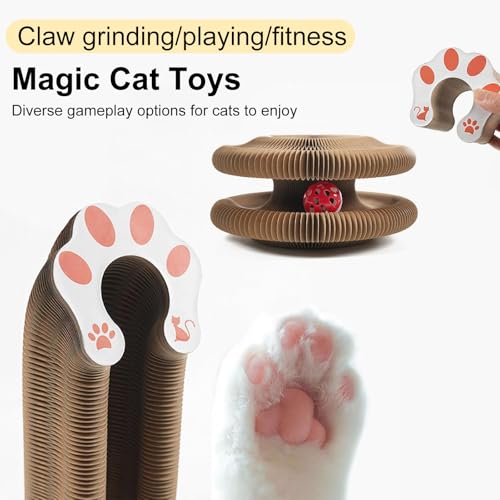 Kitty Curls Cat Toy,Magic Organ Cat Toy,Magic Organ Cat Scratcher Board,Foldable Recyclable Cat Accordion Toy for Indoor Cat Playing,Interactive Scratch Pad with Toy Ball(1 Pack)