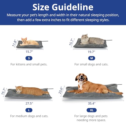 Outdoor Heated Cat Bed, Soft Pet Heating Pad with Steel-Wrapped Cord, Outside Pet Warmer for Feral Cats and Dogs, 19.7" x 15.7", 40 Watts