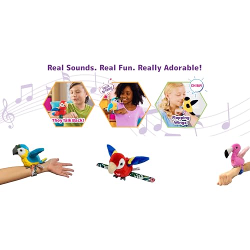 Birds 2 Pack - Cockatoo & Blue Parrot - Slap Bracelet Interactive Plush Toy Birds, They Chat-Sing-Mimic Each Other, Flap Wings, Kids 3+